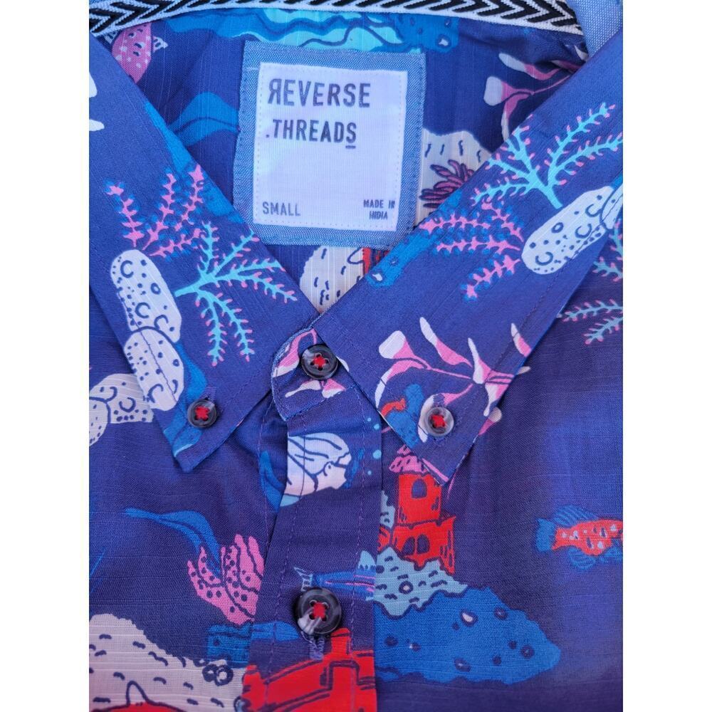 Reverse Threads Men’s Scuba Reef Print Navy Button-Down Shirt Small Cotton New - Picture 3 of 6